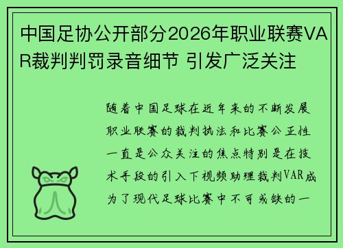 中国足协公开部分2026年职业联赛VAR裁判判罚录音细节 引发广泛关注 中国足协公开部分2026年职业联赛VAR裁判判罚录音细节 引发广泛关注